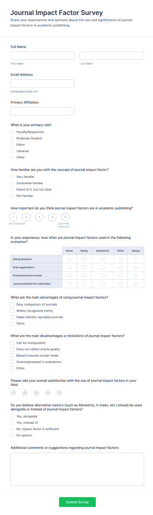 Journal Impact Factor Survey Form Template