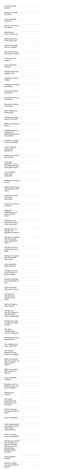 Journal Prompts Form Template