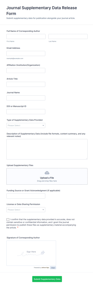 Journal Supplementary Data Release Form Template