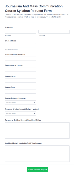 Journalism And Mass Communication Course Syllabus Request Form Template