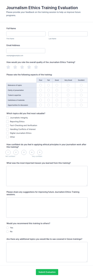 Journalism Ethics Training Evaluation Form Template