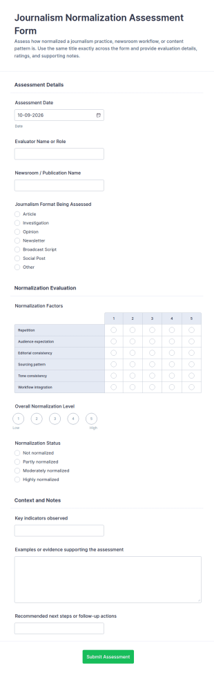 Journalism Normalization Assessment Form Template