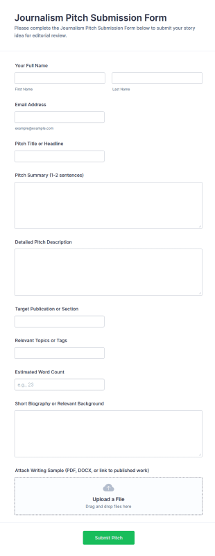 Journalism Pitch Submission Form Template