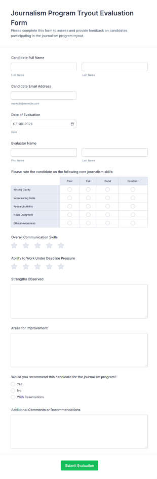 Journalism Program Tryout Evaluation Form Template