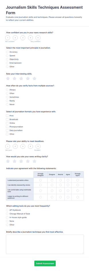 Journalism Skills Techniques Assessment Form Template