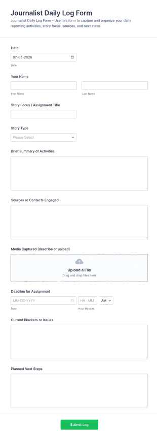 Journalist Daily Log Form Template