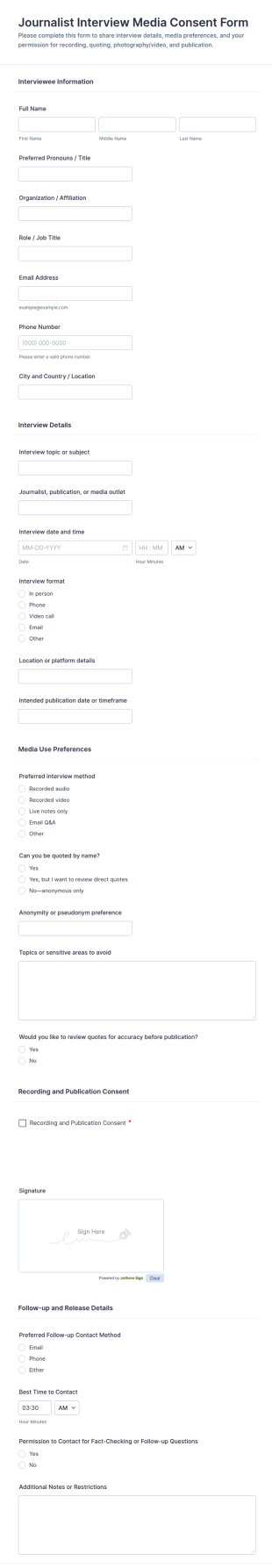 Journalist Interview Media Consent Form Template