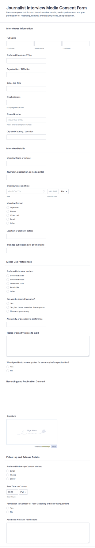 Journalist Interview Media Consent Form Template