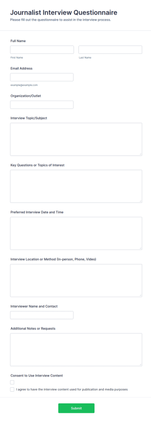 Journalist Interview Questionnaire Form Template