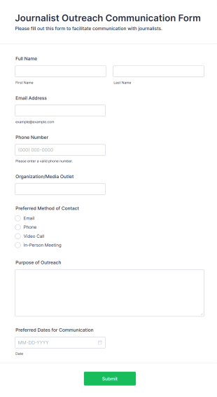 Journalist Outreach Communication Form Template