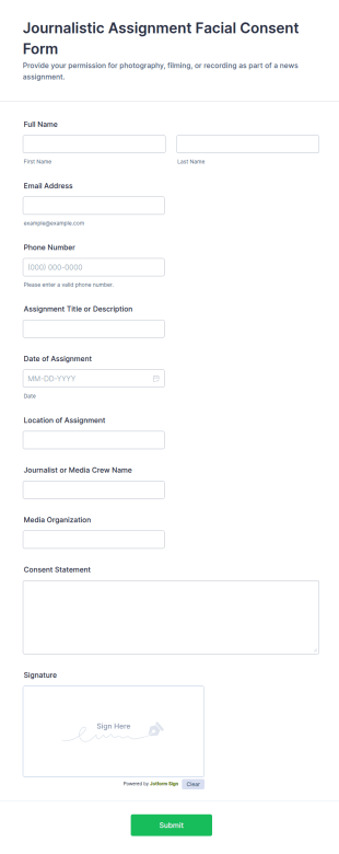 Journalistic Assignment Facial Consent Form Template