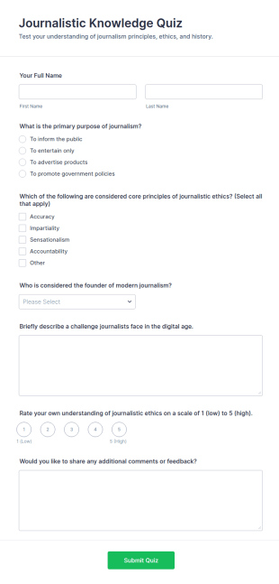 Journalistic Knowledge Quiz Form Template