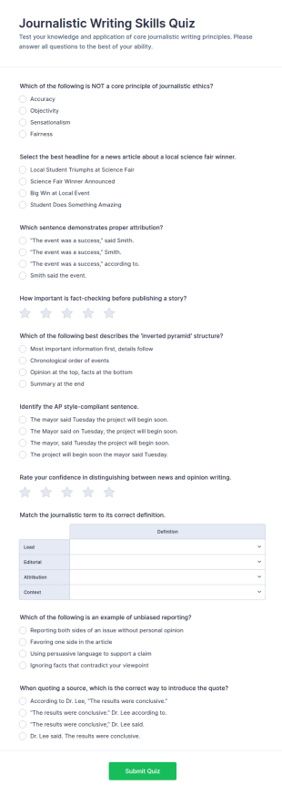 Journalistic Writing Skills Quiz Form Template