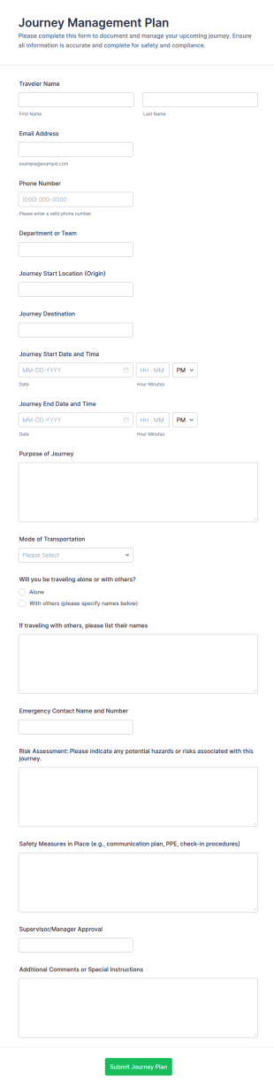 Journey Management Plan Form Template