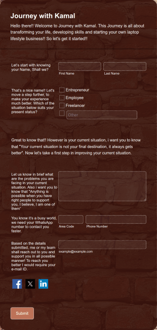 Journey With Kamal Form Template