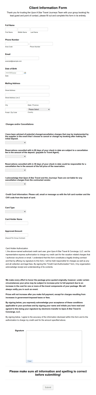 Journeys Team Group Bookings Form Template