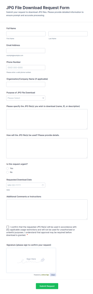 JPG File Download Request Form Template