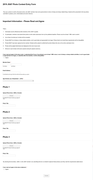 JSAF Photo Contest Form Template