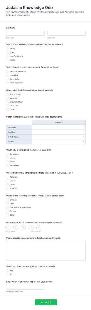 Judaism Knowledge Quiz Form Template