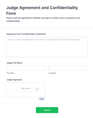 Judge Agreement And Confidentiality Form Template