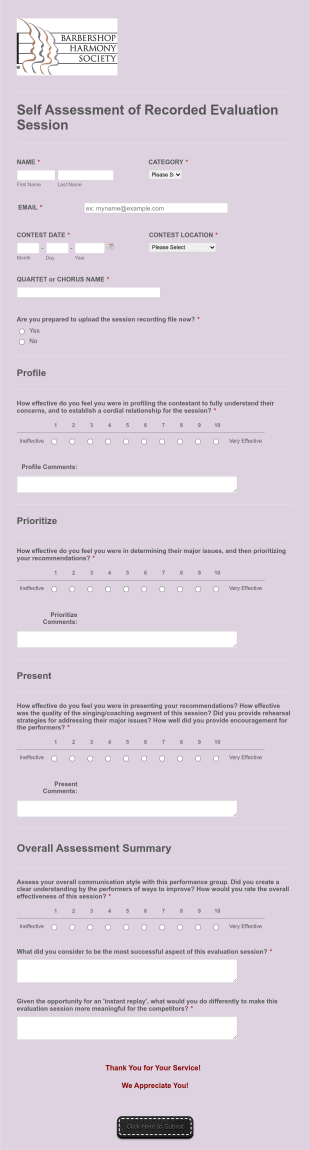 Judge Eval Self Assessment Form Template