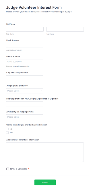 Judge Volunteer Interest Form Template
