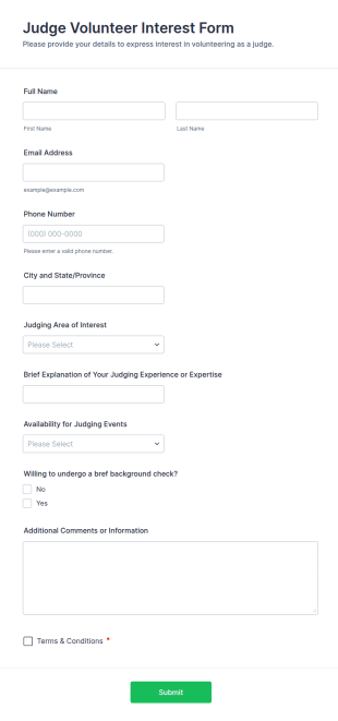 Judge Volunteer Interest Form Template