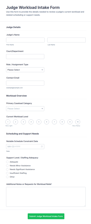 Judge Workload Intake Form Template