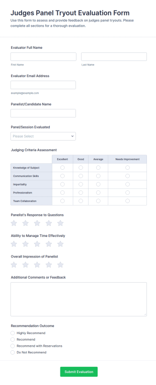 Judges Panel Tryout Evaluation Form Template