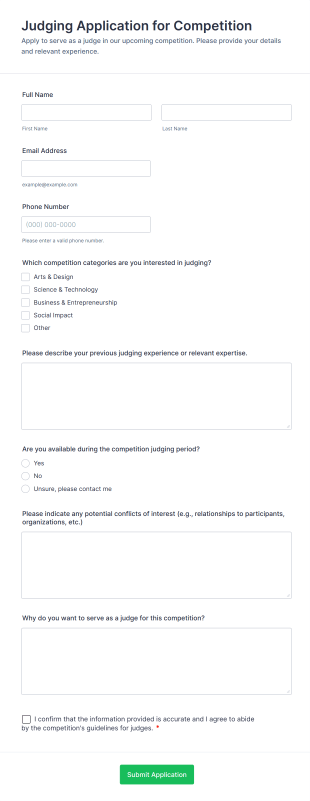 Judging Application For Competition Form Template