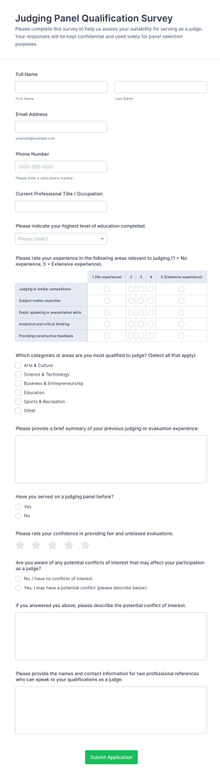 Judging Panel Qualification Survey Form Template