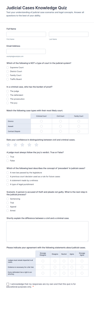 Judicial Cases Knowledge Quiz Form Template