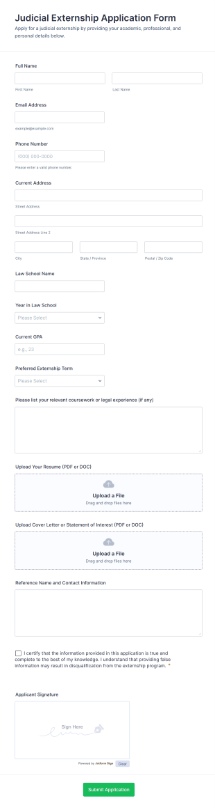 Judicial Externship Application Form Form Template