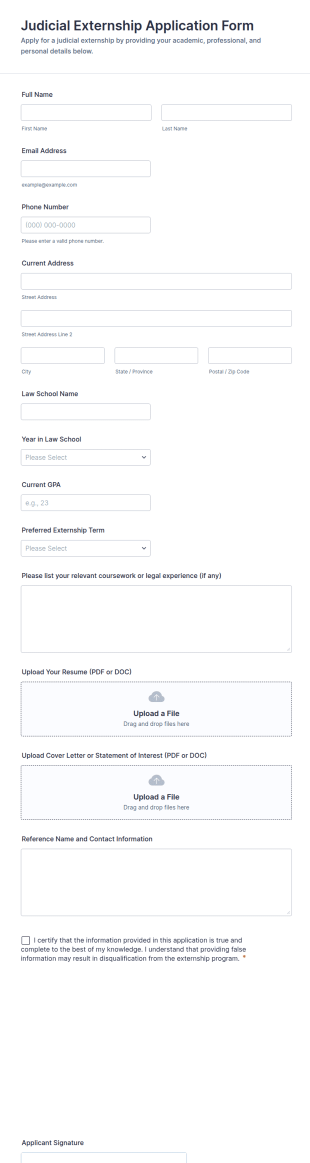 Judicial Externship Application Form Template