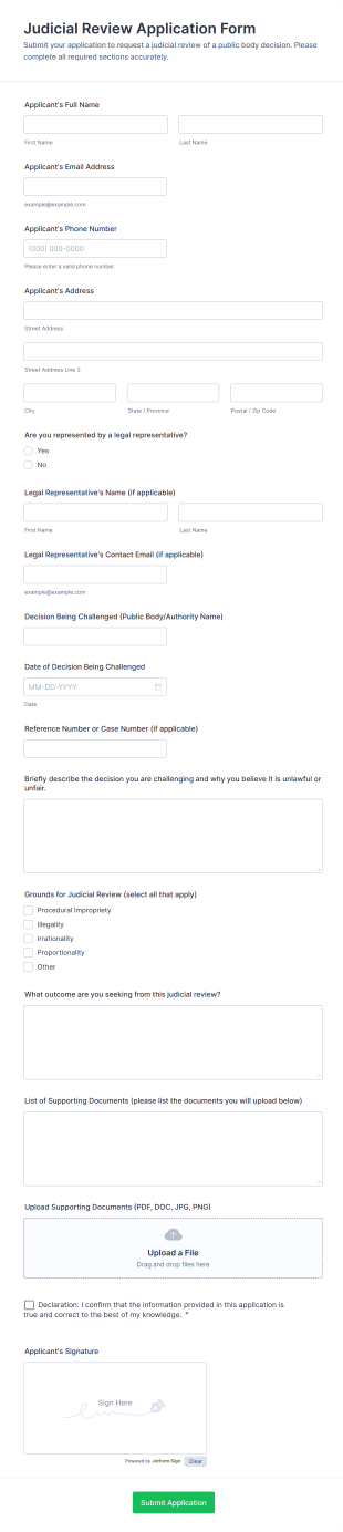 Judicial Review Application Form Template