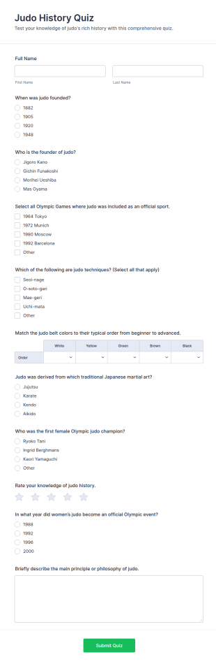 Judo History Quiz Form Template