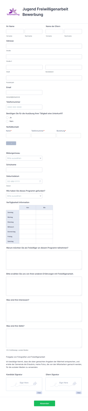 Jugend Freiwilligenarbeit Bewerbung