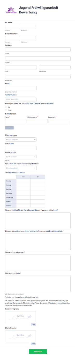 Jugend Freiwilligenarbeit Bewerbung