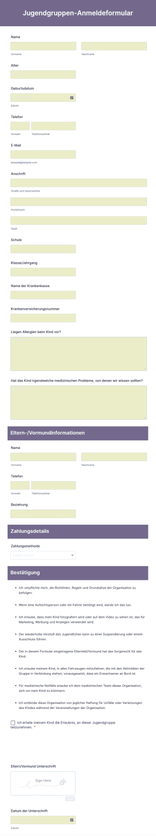 Jugendgruppen Anmeldeformular