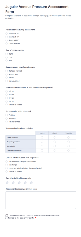 Jugular Venous Pressure Assessment Form Template