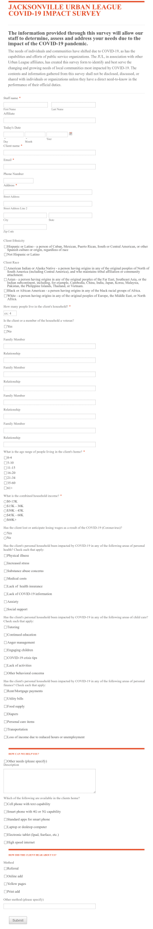 JUL COVID 19 Impact Survey Form Template