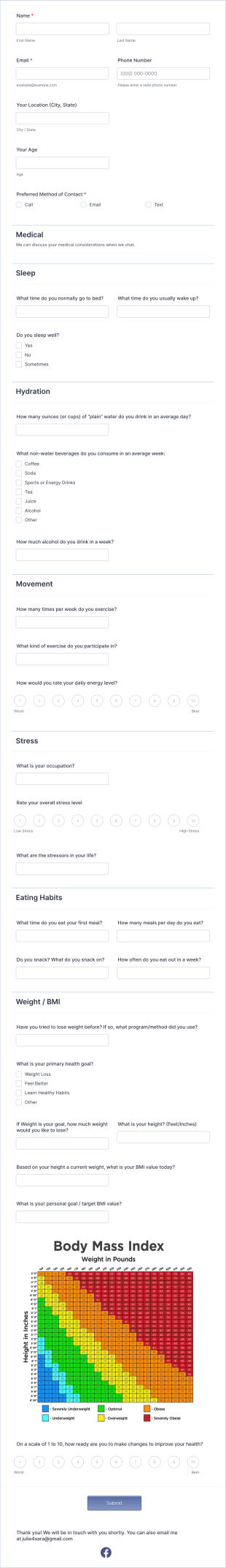 Julie Marks With BMI Form Template