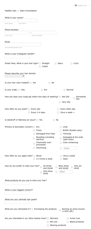 Juliette’s Healthy Hair Consultation Form Template
