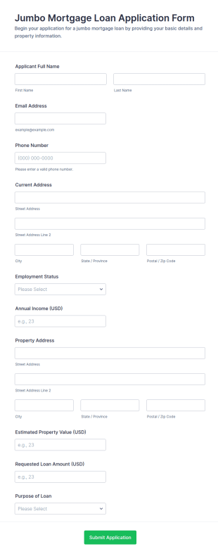 Jumbo Mortgage Loan Application Form Template