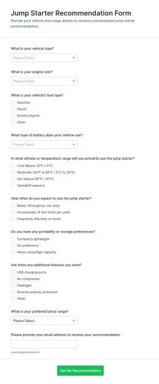 Jump Starter Recommendation Form Template
