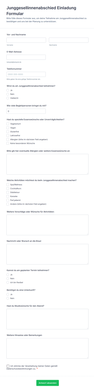 Junggesellinnenabschied Einladung Formular
