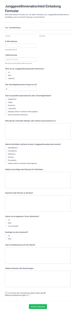 Junggesellinnenabschied Einladung Formular