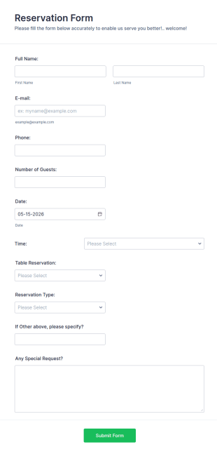 Jungle Room Large Reservation Form Template