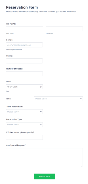 Jungle Room Large Reservation Form Template