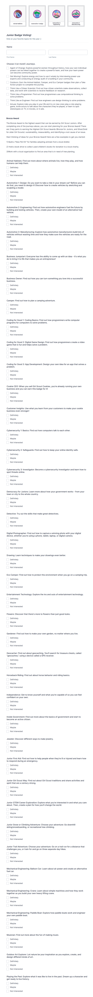 Girl Scout Badge Voting Form Template